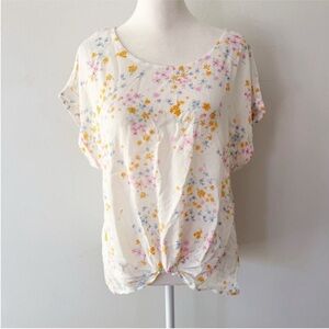 Olive & Oak Women Floral Knot Front Short Sleeve Top Large Bloomcore Boho Femme